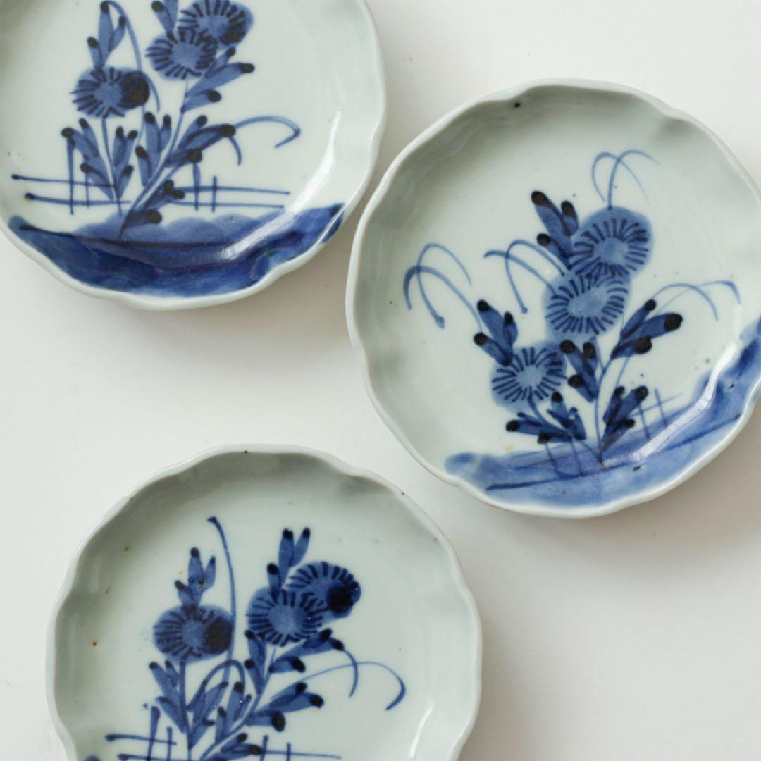 古伊万里　伊万里　小皿　江戸　後期　菊　3客セット