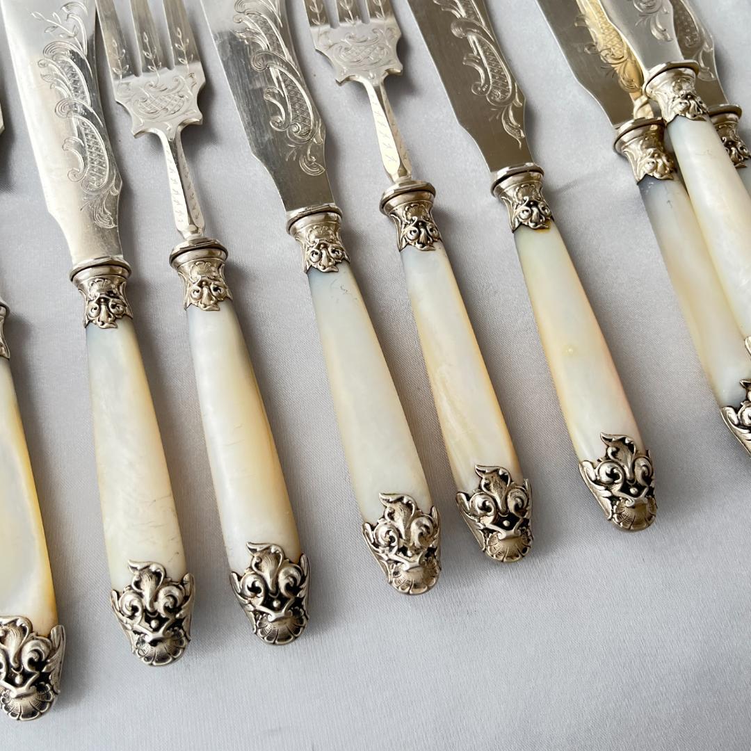 【仏蘭西】【白蝶貝】Art Nouveau カトラリー 12名用 大型サーバー