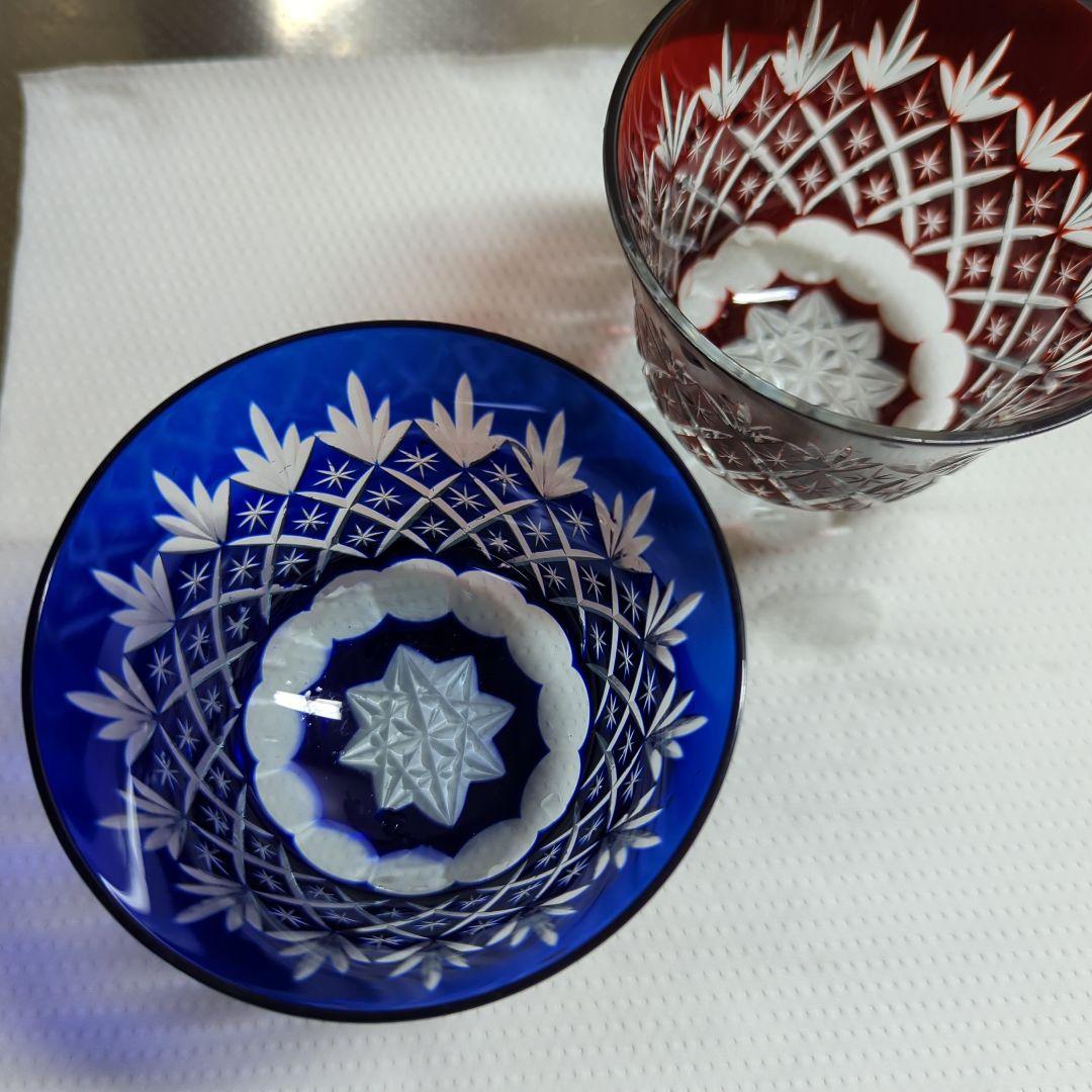 赤と青の江戸切子グラスセット