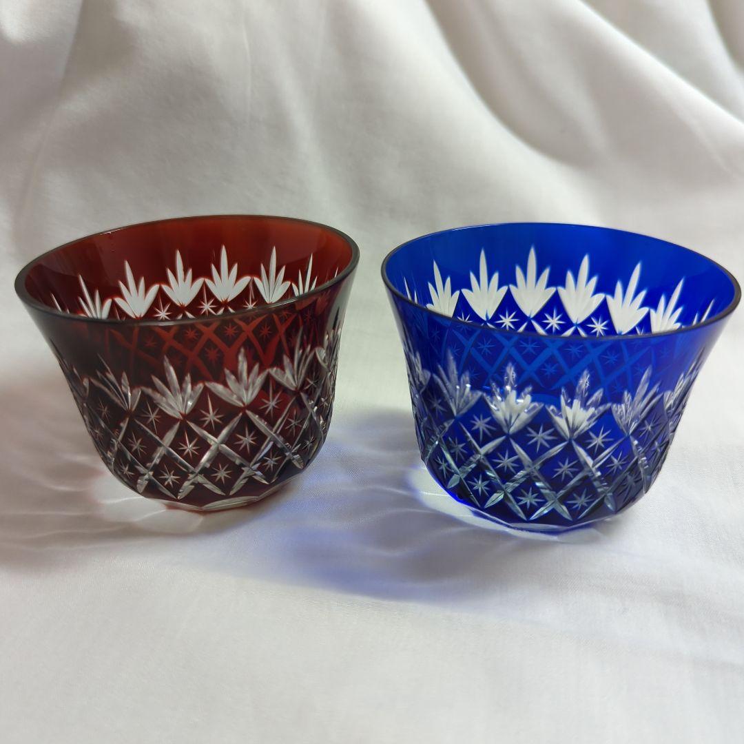 赤と青の江戸切子グラスセット
