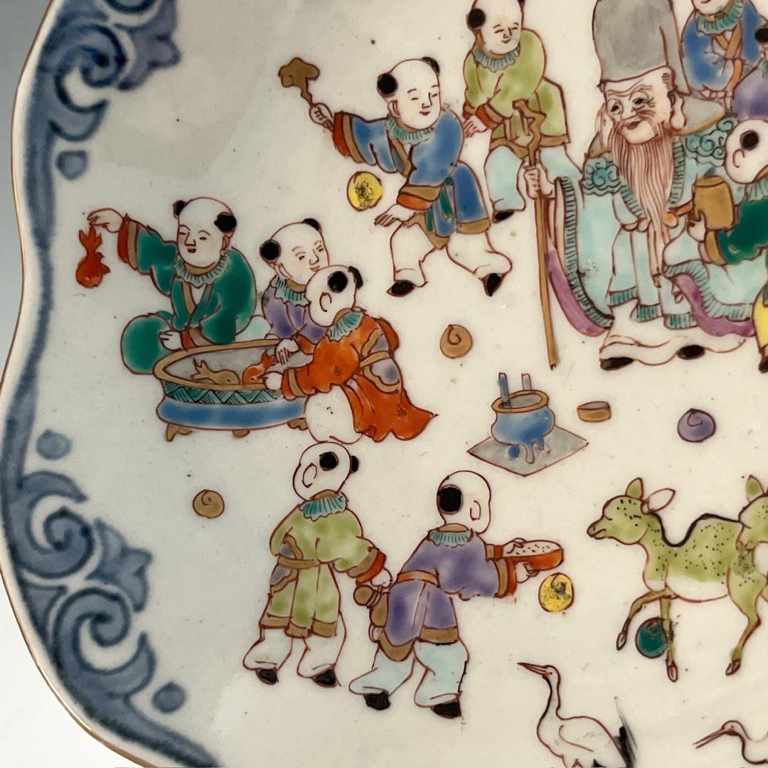 古伊万里 錦絵唐子文中鉢 肥蝶山栞岳造 款 有名小説家蒐集品 SN17