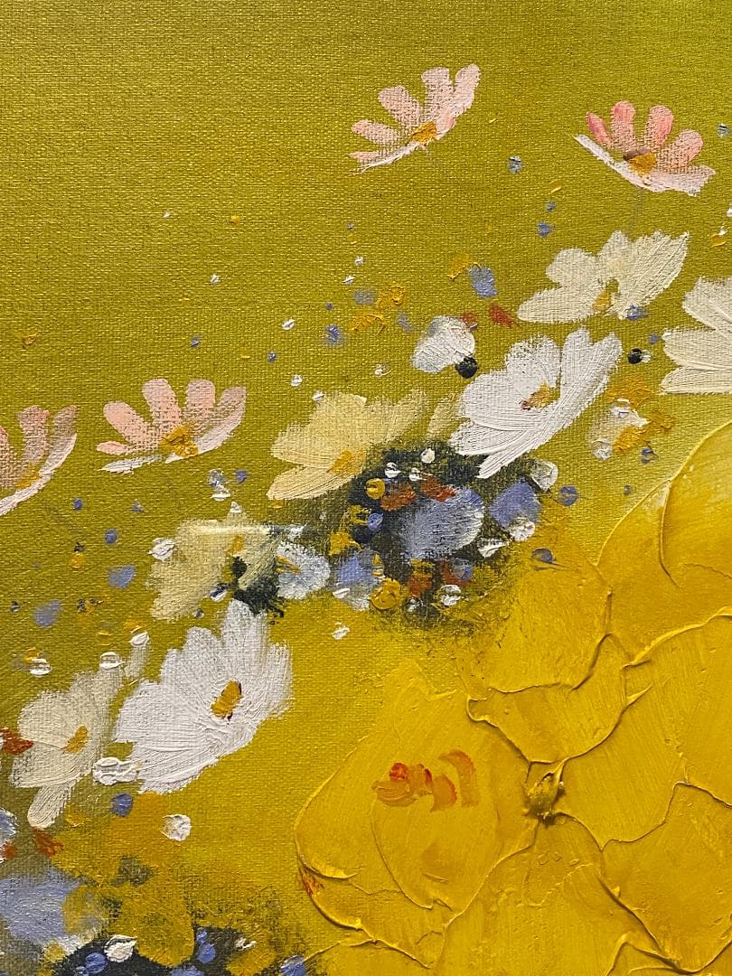 「真作」平山講平「黄色い花」静物画　油彩画　額装　サイン有り　F20号