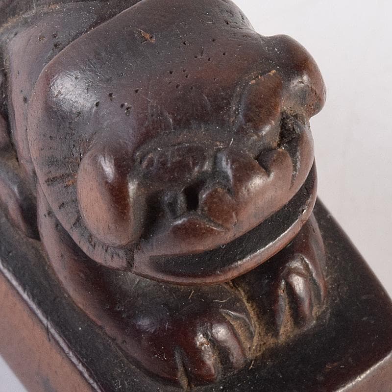 時代提げ物　黄楊木彫刻　犬　根付　M　R7617