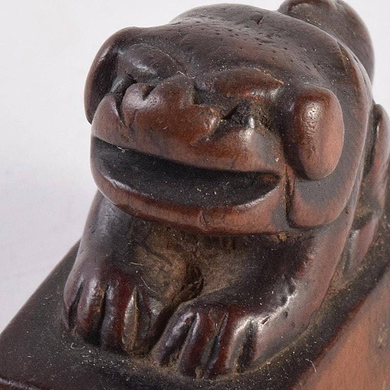 時代提げ物　黄楊木彫刻　犬　根付　M　R7617