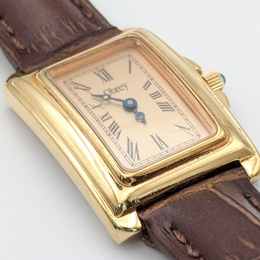 【新品電池】Obrey オブレイレディース タンク時計 レザー ベルト ゴールド