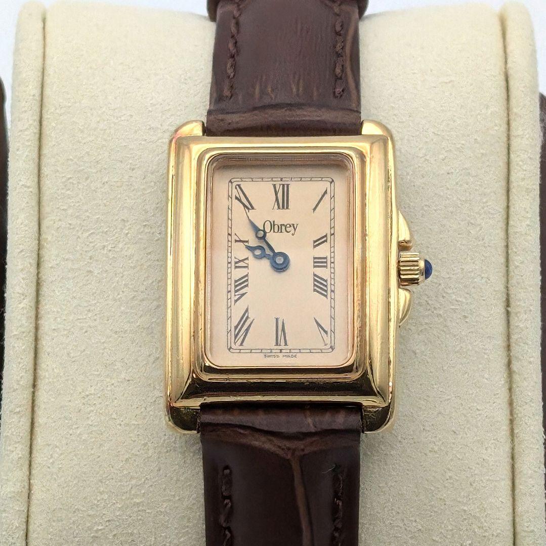 【新品電池】Obrey オブレイレディース タンク時計 レザー ベルト ゴールド
