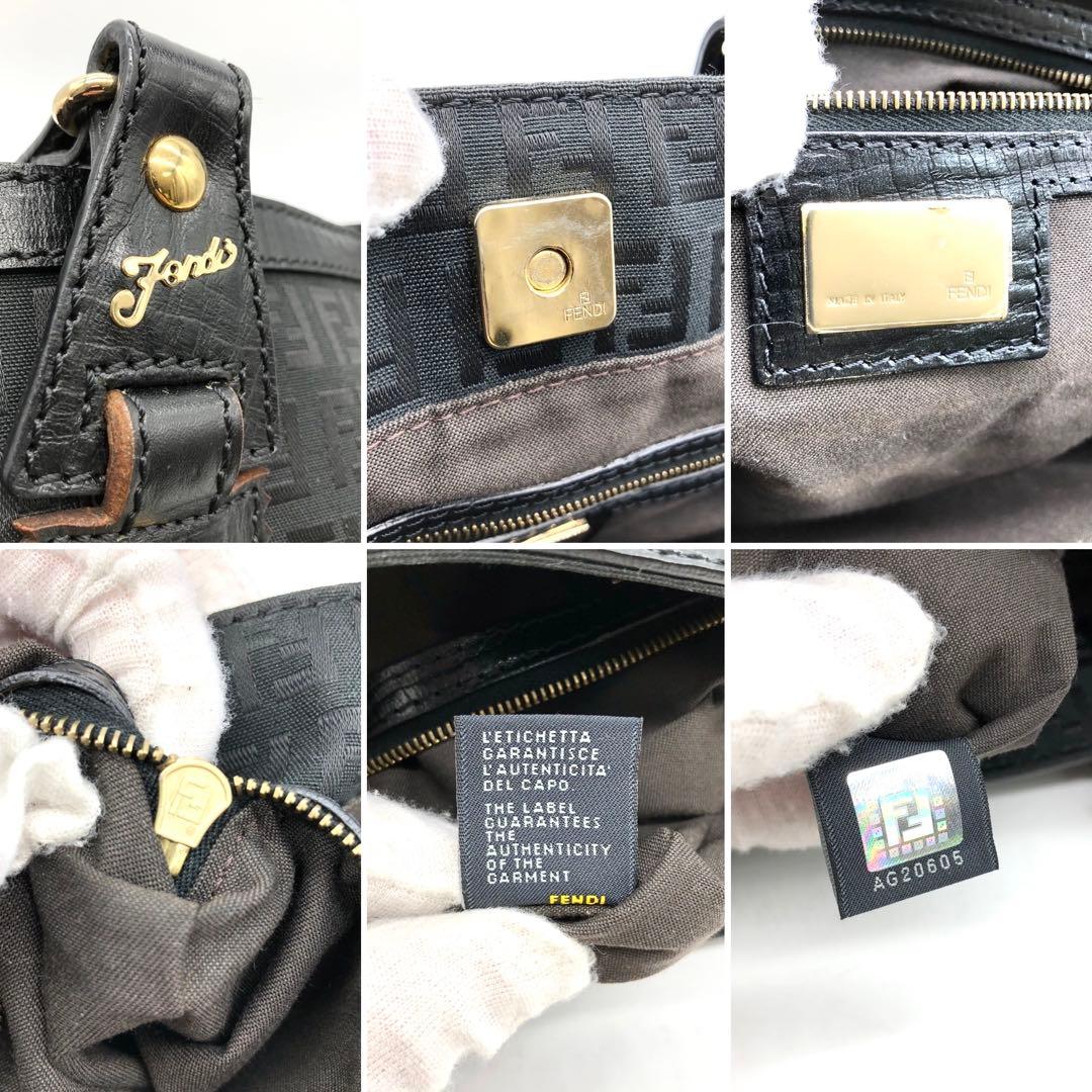 ✨極美品✨フェンディ ハンドバッグ ズッキーノ ロゴ金具 キャンバス レザー 黒