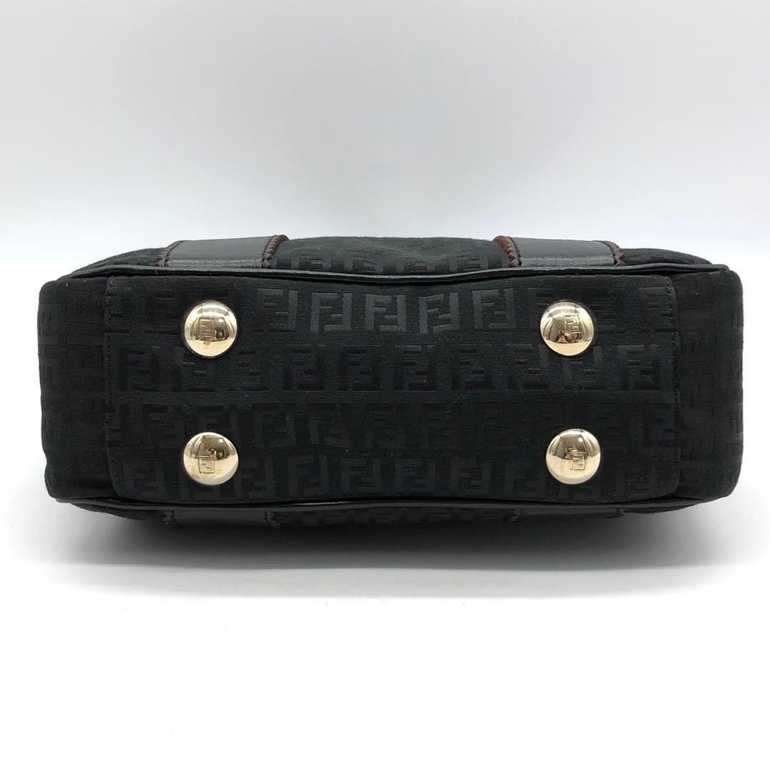 ✨極美品✨フェンディ ハンドバッグ ズッキーノ ロゴ金具 キャンバス レザー 黒
