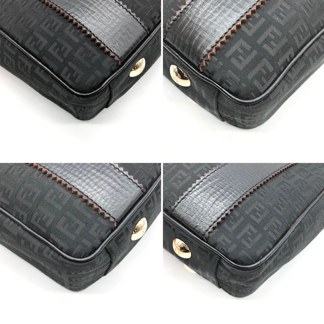 ✨極美品✨フェンディ ハンドバッグ ズッキーノ ロゴ金具 キャンバス レザー 黒