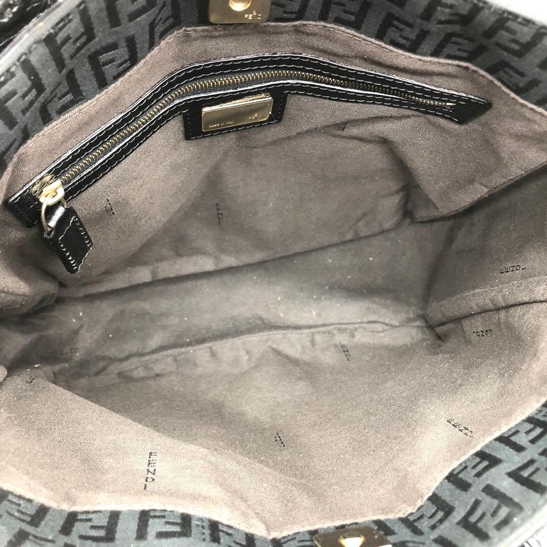 ✨極美品✨フェンディ ハンドバッグ ズッキーノ ロゴ金具 キャンバス レザー 黒