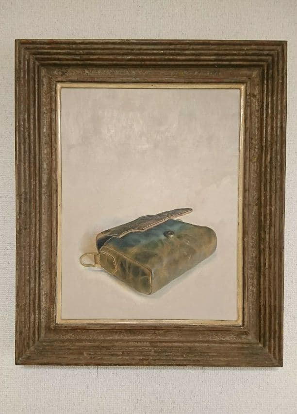 絵画 油彩画『小さな古い革の鞄』アンティーク インテリア　アート