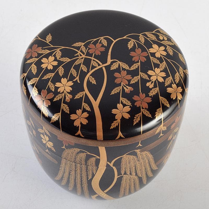 茶道具　山中塗　中村宗悦作　柳桜蒔絵　大棗　共箱　V　R9519