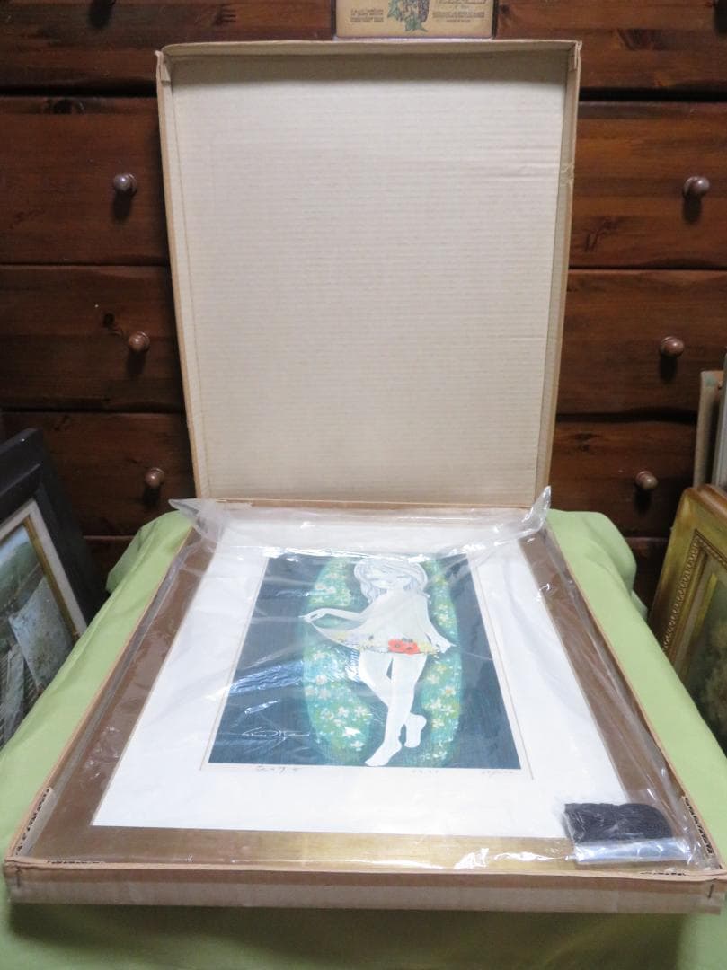 ◆　池田修三 「花の少女」　木版画　1977年　67/200　版上サインあり　◆