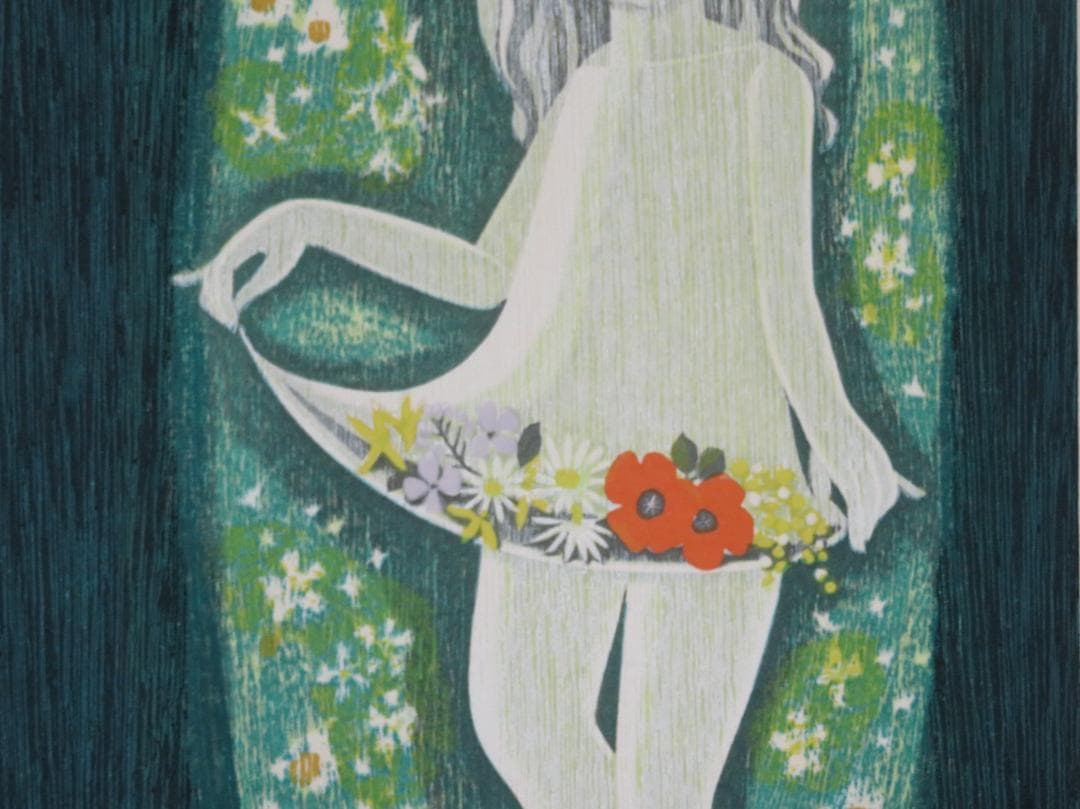 ◆　池田修三 「花の少女」　木版画　1977年　67/200　版上サインあり　◆