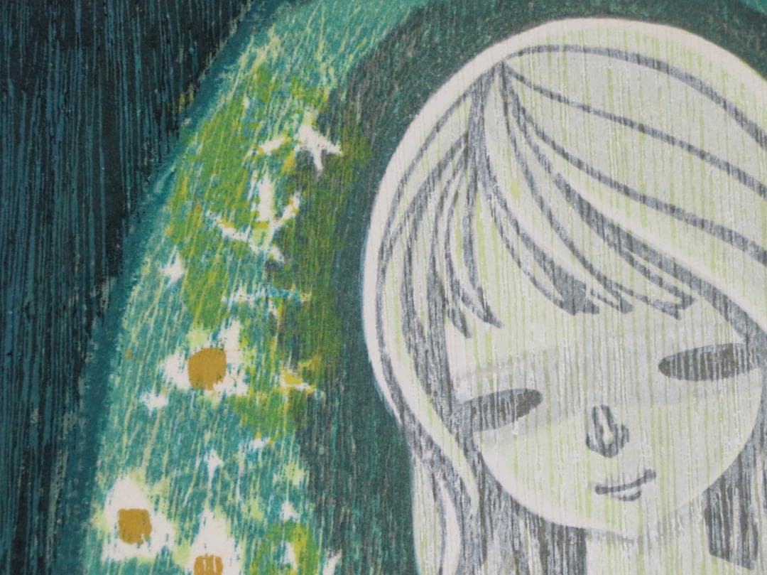 ◆　池田修三 「花の少女」　木版画　1977年　67/200　版上サインあり　◆