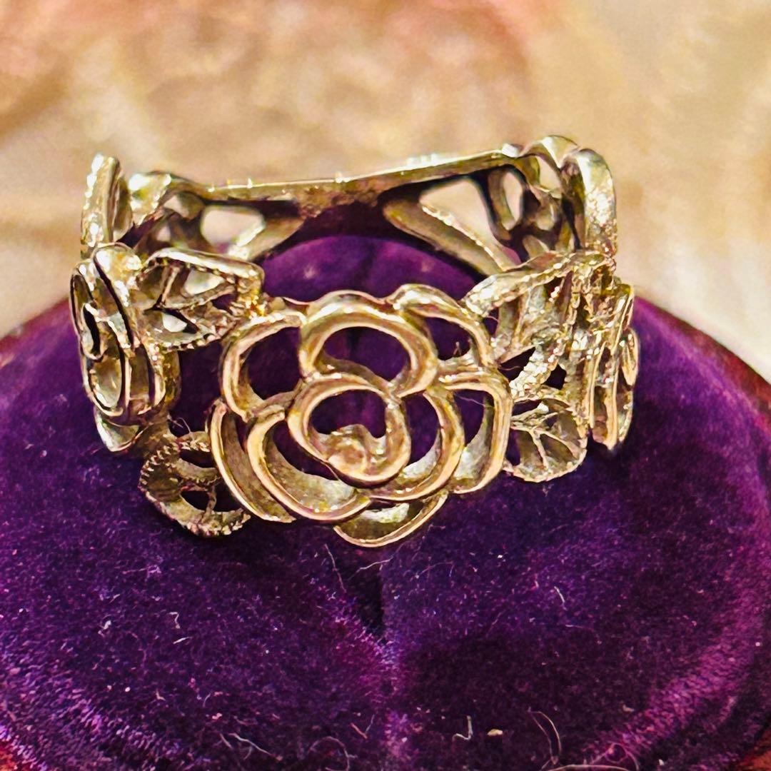 ピンキーリング　指輪　バラ　カメリア　椿