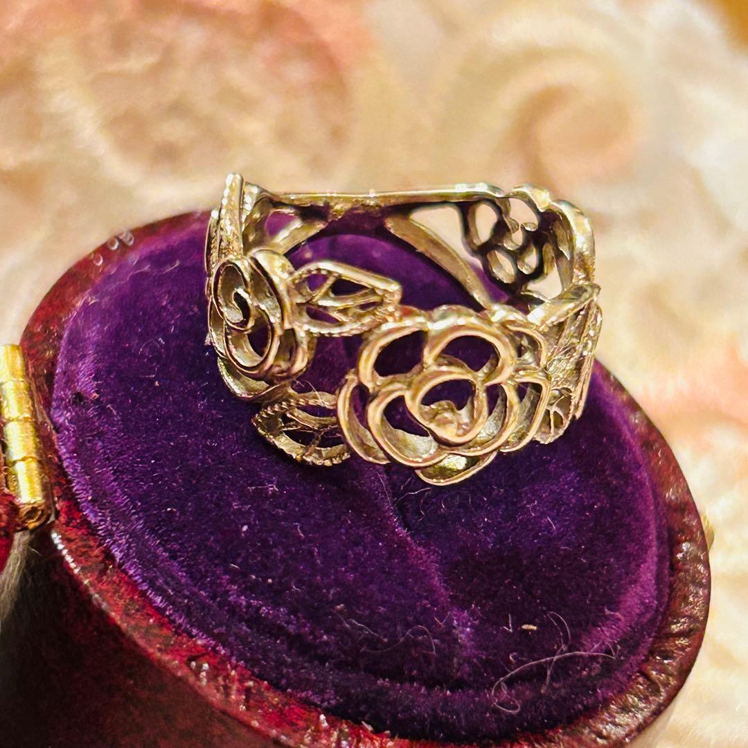 ピンキーリング　指輪　バラ　カメリア　椿