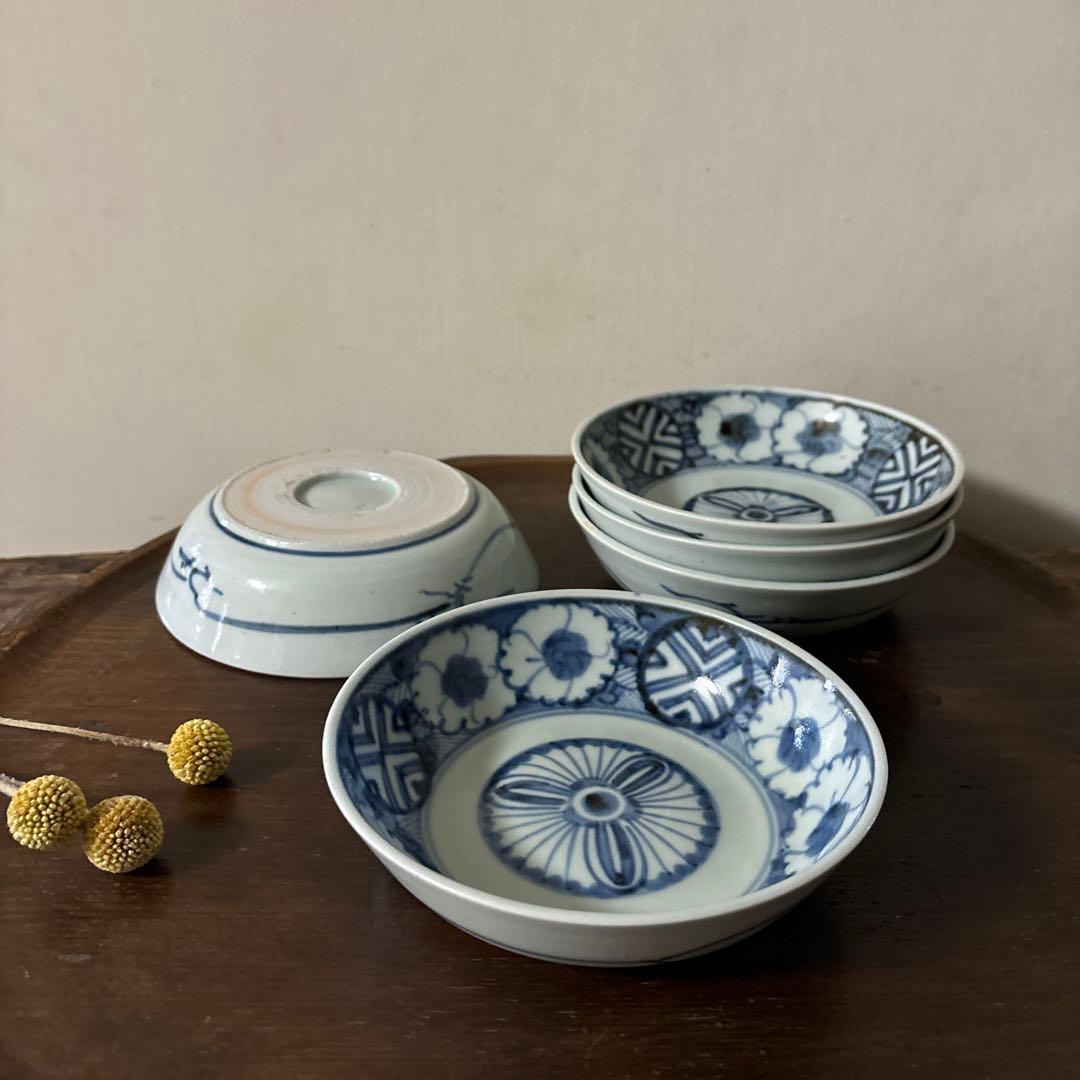 古伊万里膾皿5点内1点ヒビ有り　古道具　骨董　アンティーク　白磁　酒器　検:李朝