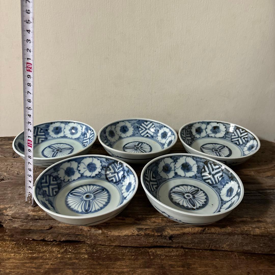 古伊万里膾皿5点内1点ヒビ有り　古道具　骨董　アンティーク　白磁　酒器　検:李朝