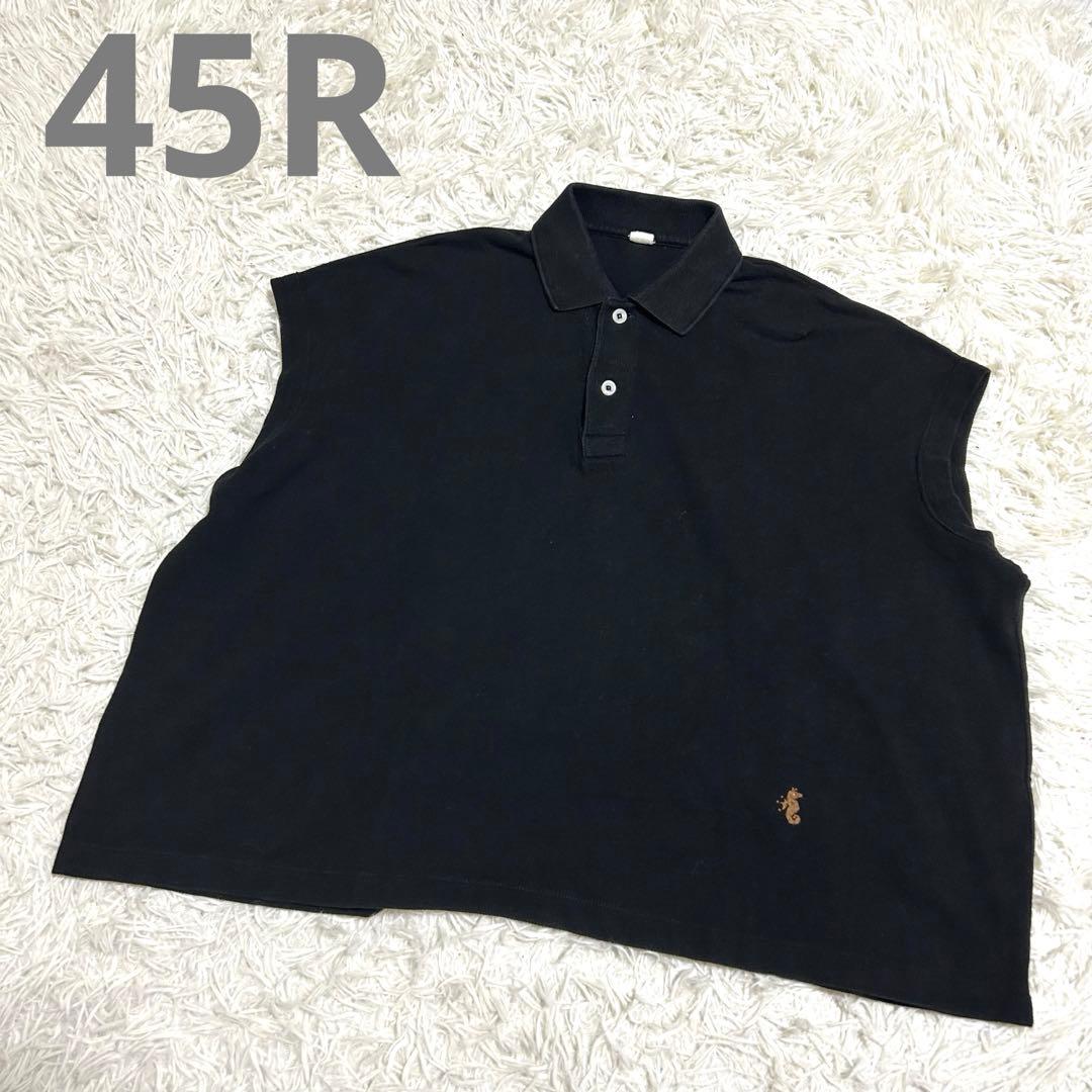 良品✨45R ジンバカノコの33色馬ポロ 刺繍 ポロシャツ ゆったり ブラック