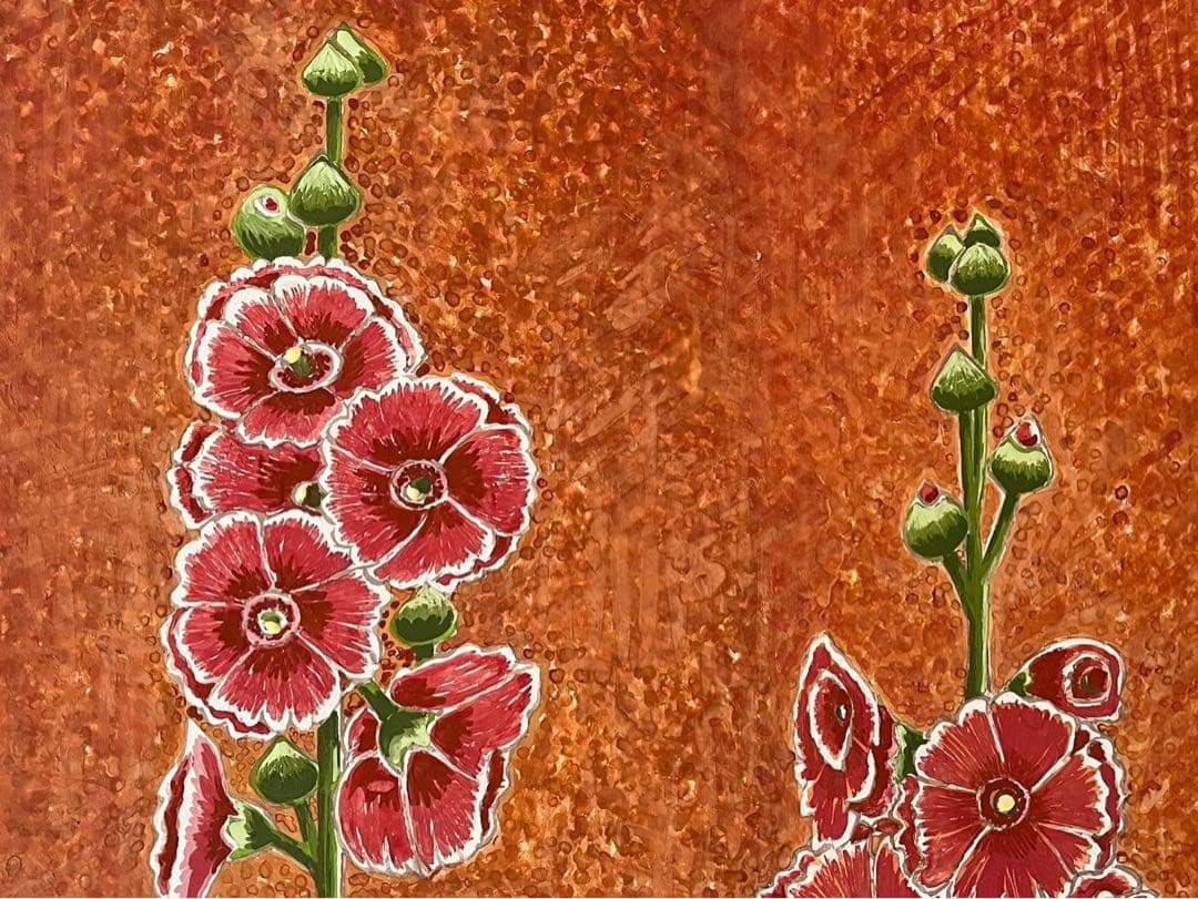 吉田和雄 立葵 絵画 額縁 アルミ 組立式 アート インテリア