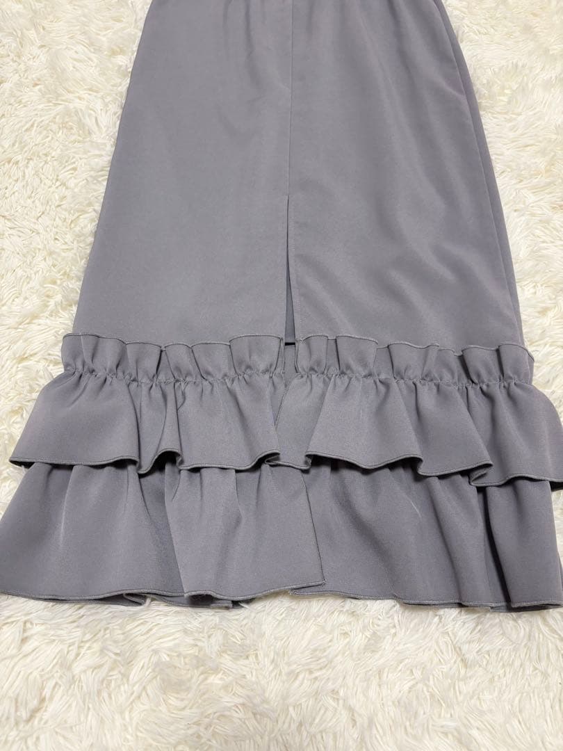 Leja グレー フリル付きパーティードレス　Ｓサイズ