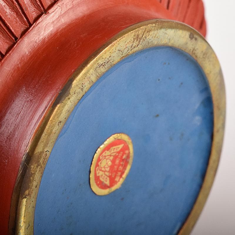 中国　剔紅　堆朱　内七宝　花文瓶　V　R7912