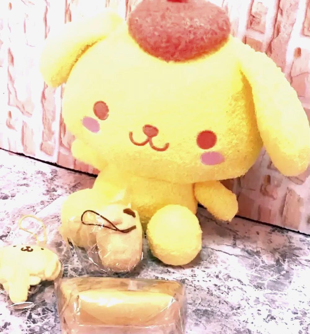 ポムポムプリンBIGぬいぐるみマスコット小物入れ　ストラップ　❹点まとめ売り