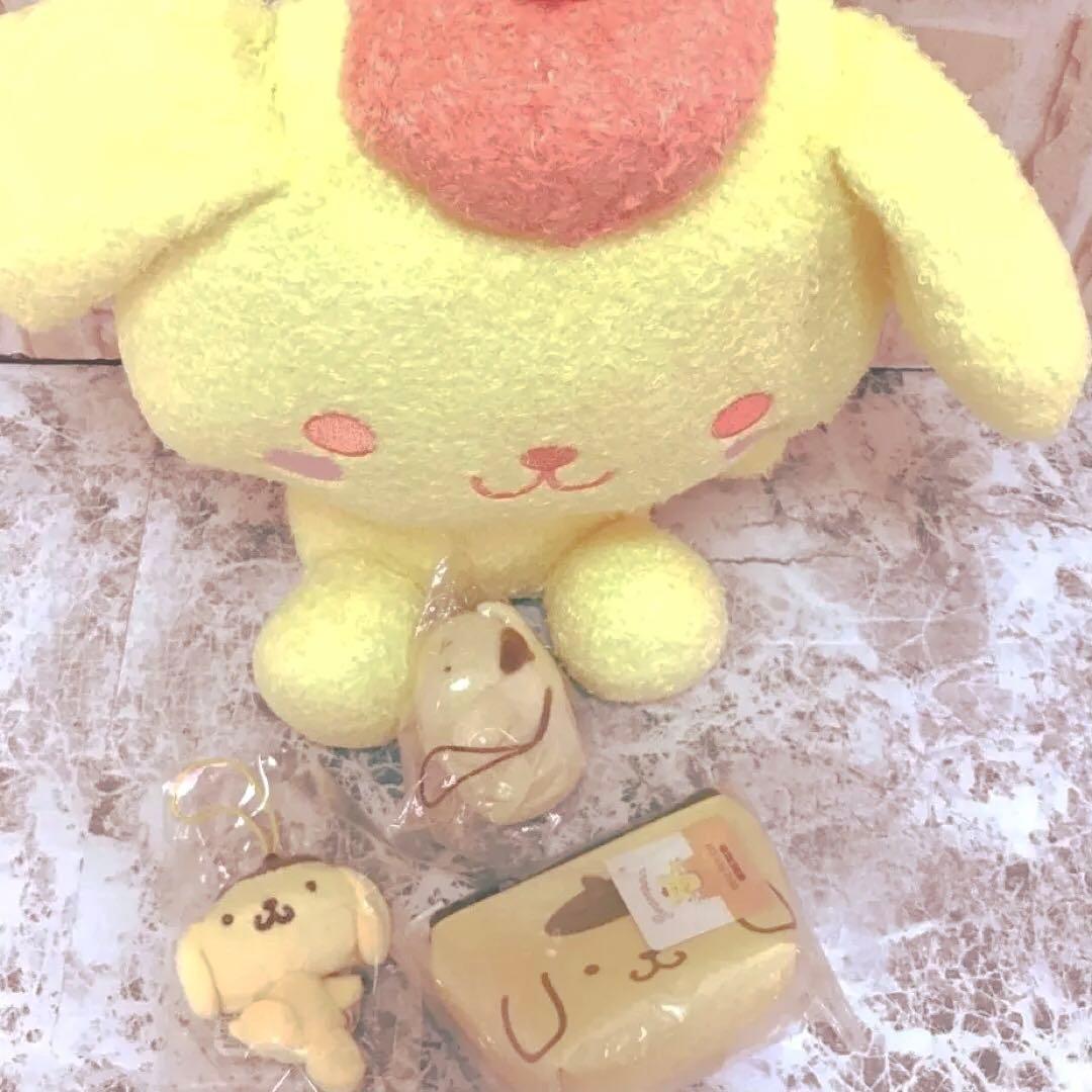 ポムポムプリンBIGぬいぐるみマスコット小物入れ　ストラップ　❹点まとめ売り
