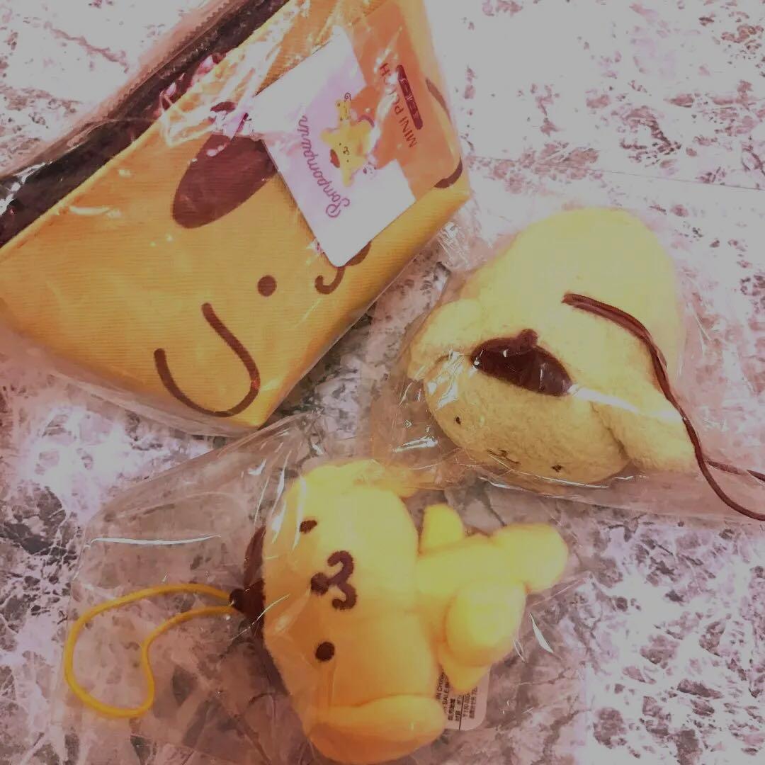 ポムポムプリンBIGぬいぐるみマスコット小物入れ　ストラップ　❹点まとめ売り