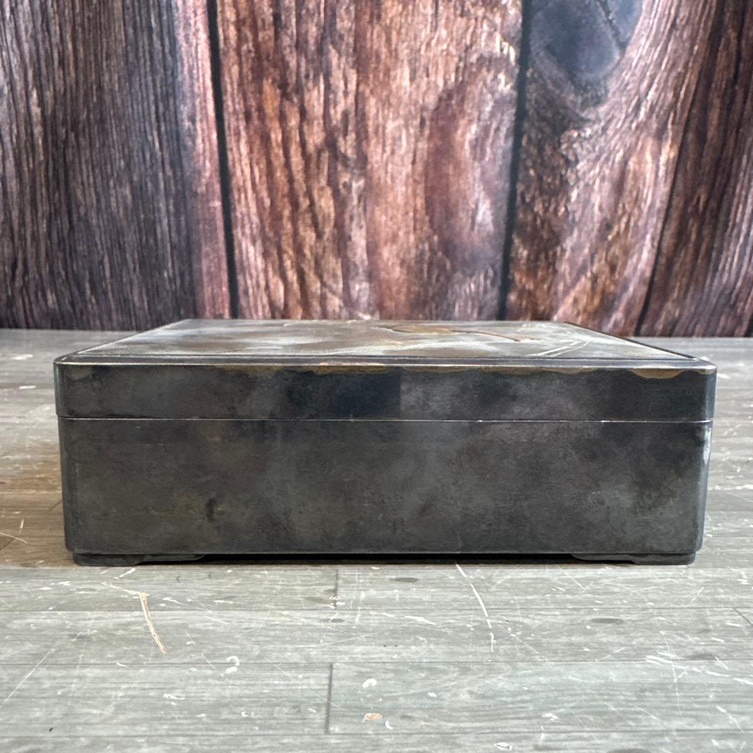 明治時代 純銀 竹と鳥 銀煙草入 銀巻莨箱 書付箱 銀箱