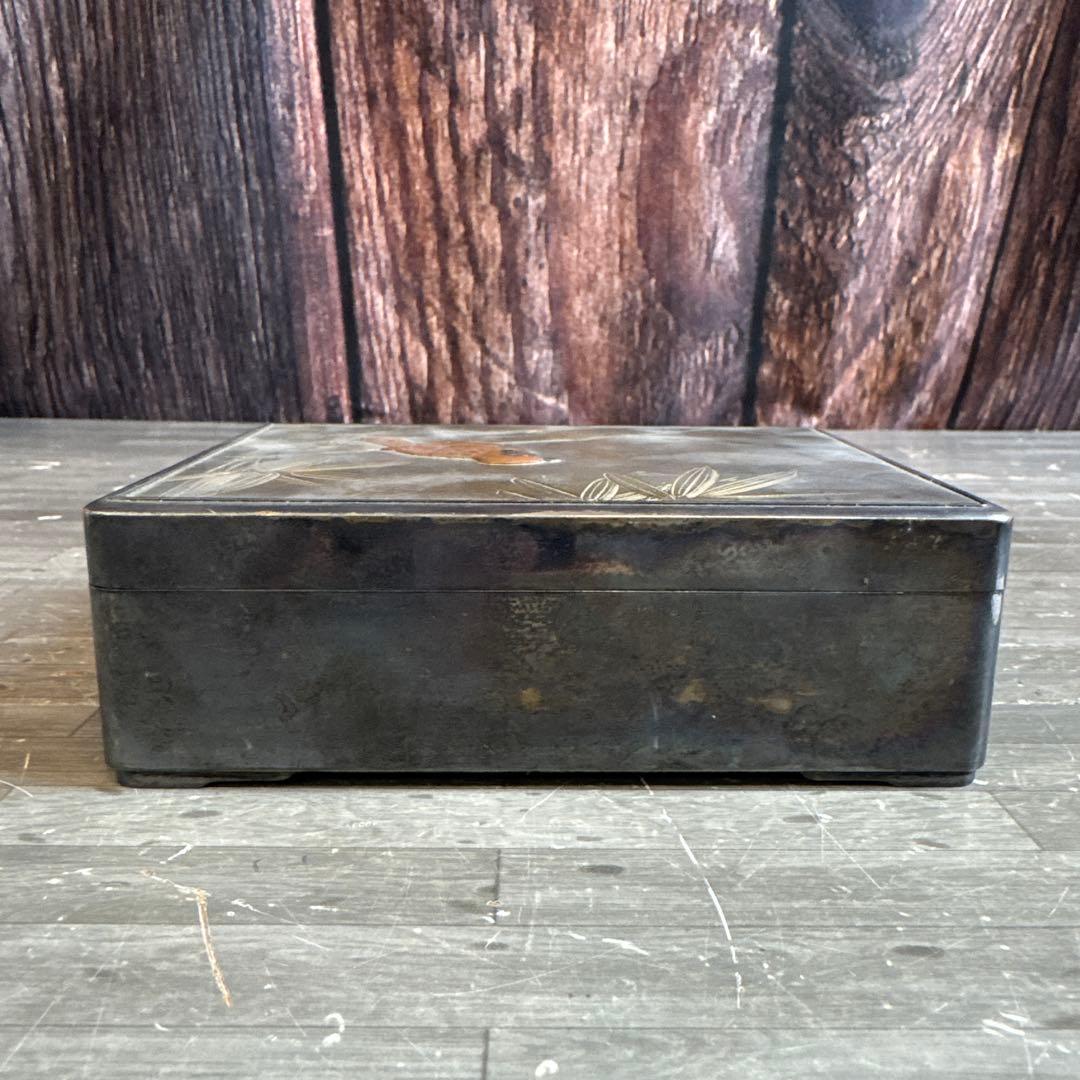 明治時代 純銀 竹と鳥 銀煙草入 銀巻莨箱 書付箱 銀箱