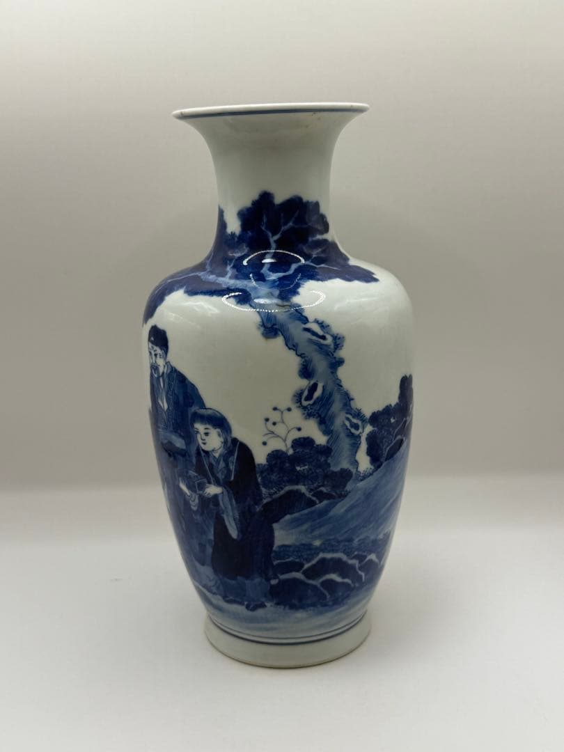 中国　染付　人物紋瓶　大清康熙年製銘　送料込み250813