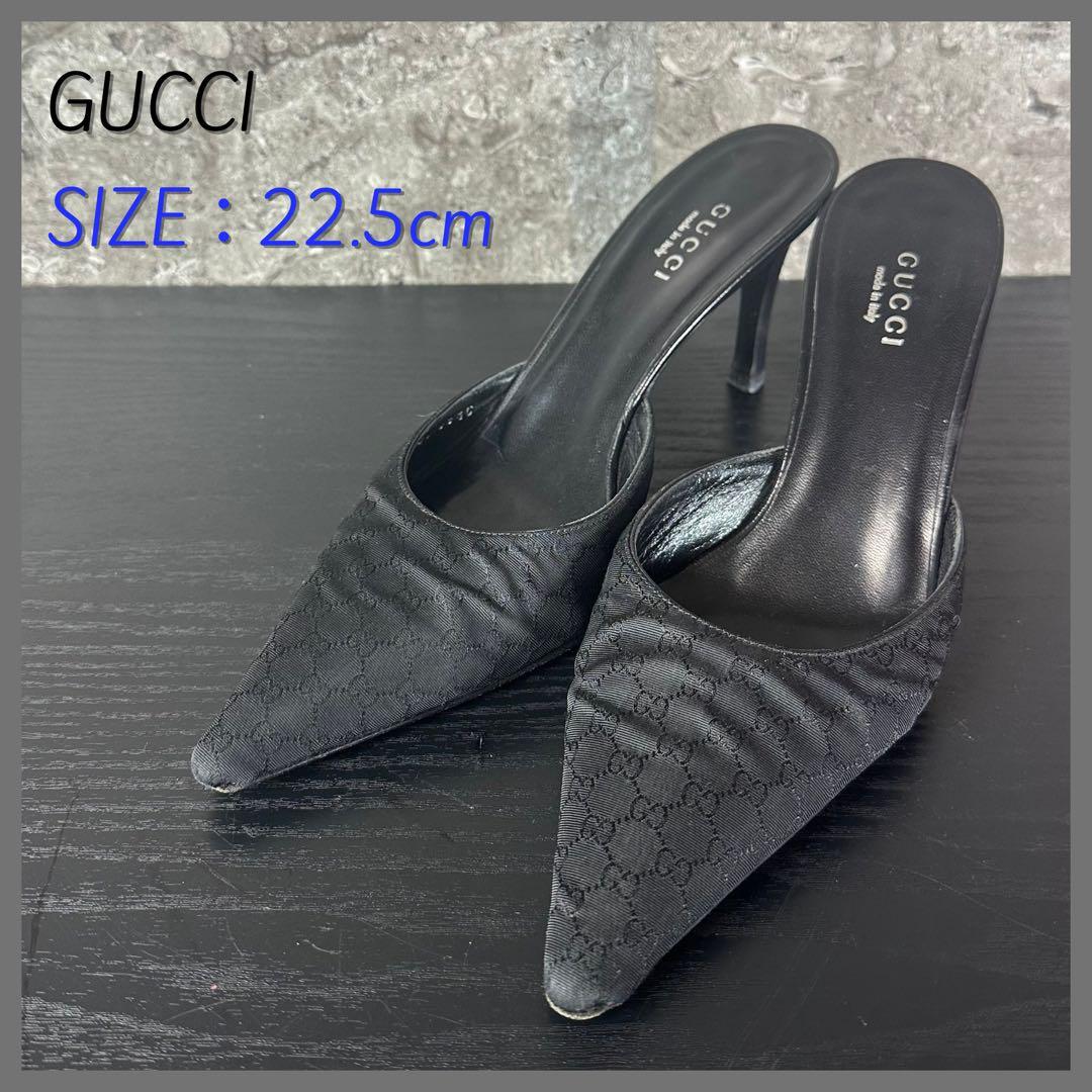 S67 美品 GUCCI GG柄 ミュール 箱付き黒 35.5(22.5cm)