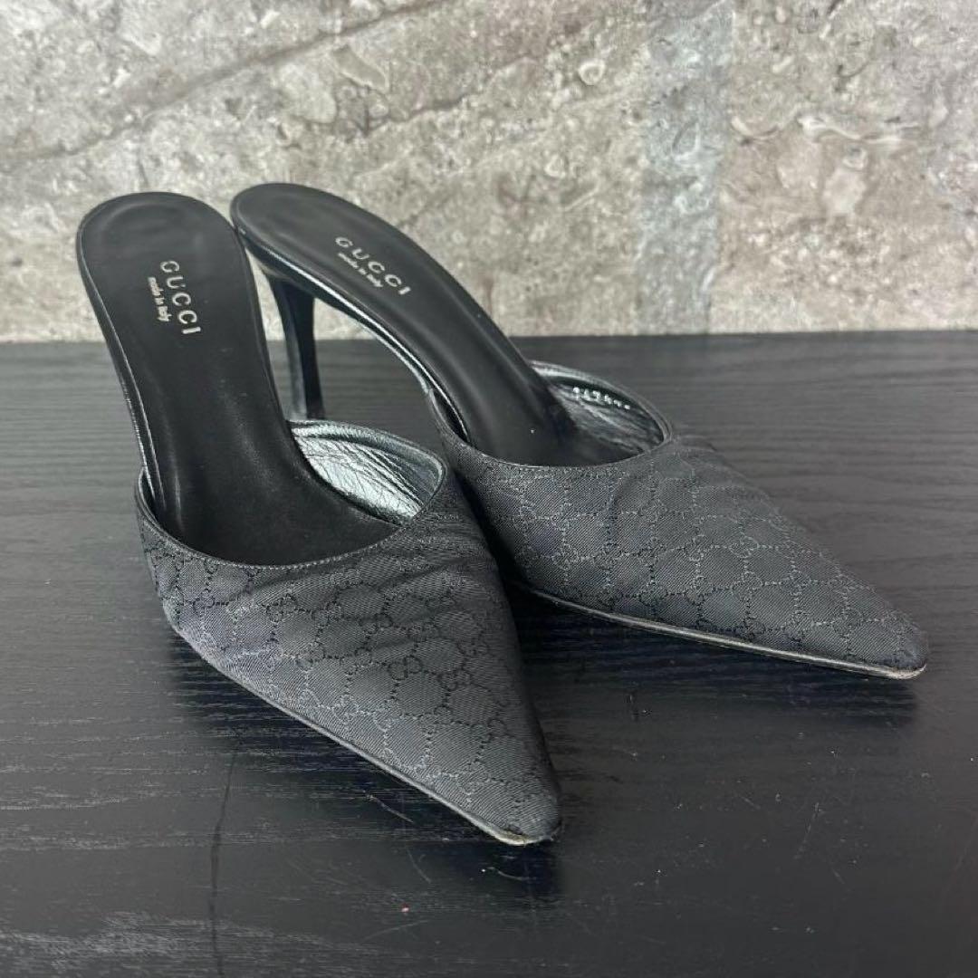 S67 美品 GUCCI GG柄 ミュール 箱付き黒 35.5(22.5cm)