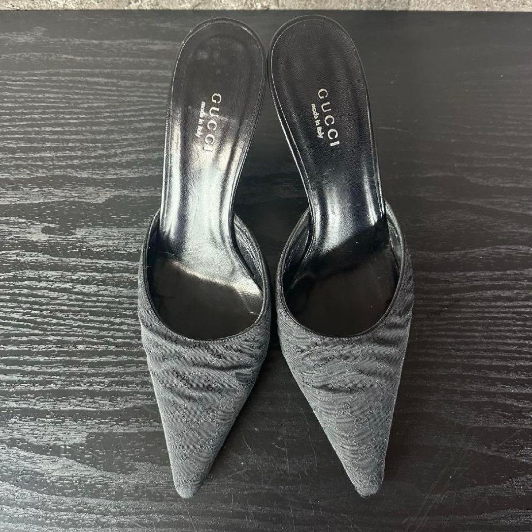 S67 美品 GUCCI GG柄 ミュール 箱付き黒 35.5(22.5cm)