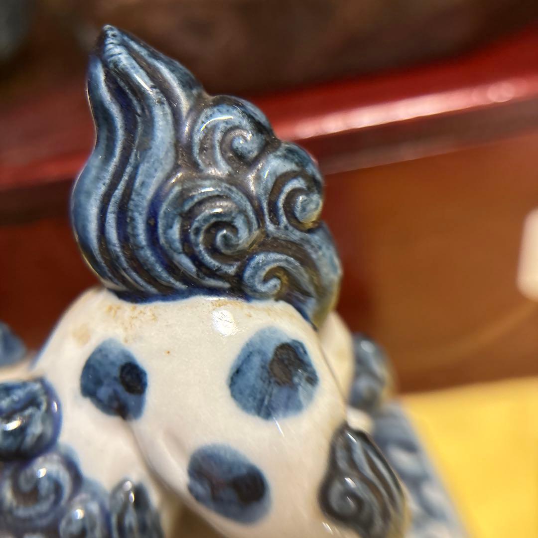 九谷   古美術     【染附 】   獅子摘み　大迫力　香炉　アンティーク