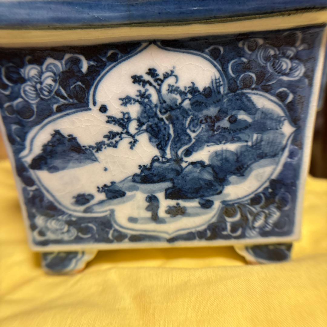 九谷   古美術     【染附 】   獅子摘み　大迫力　香炉　アンティーク