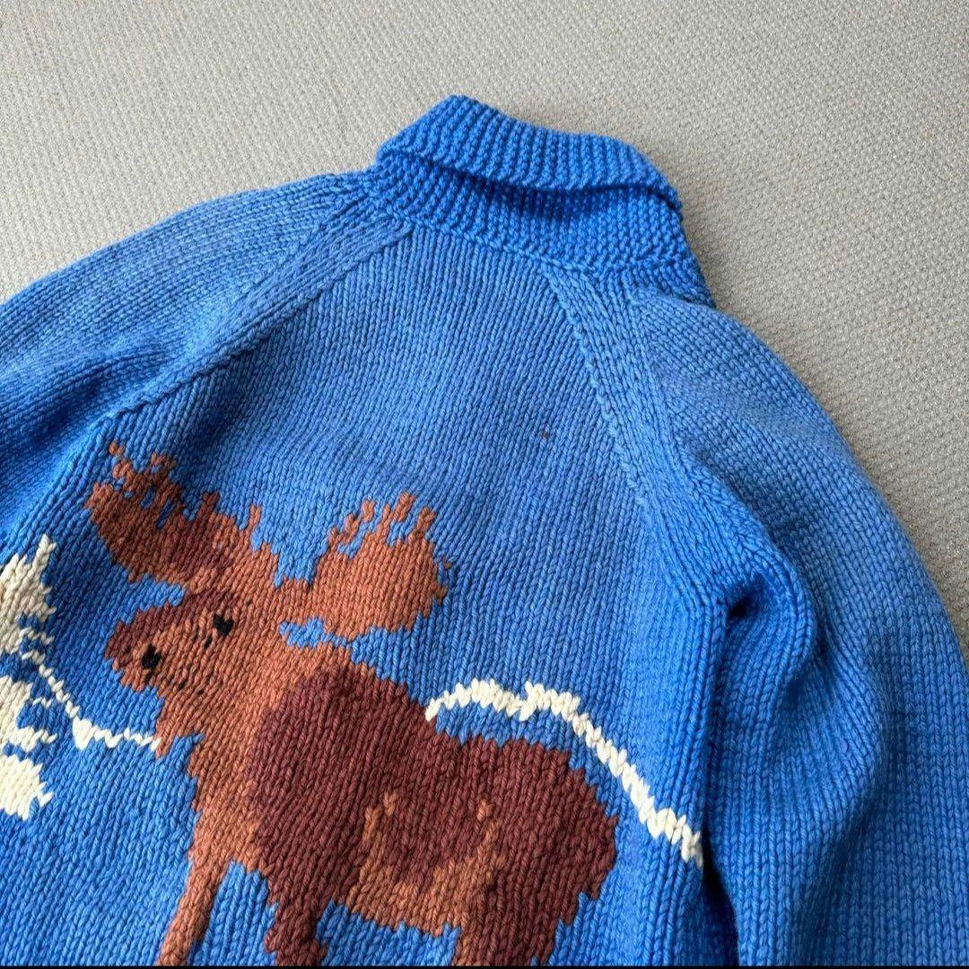 よ*様 カウチンセーター 動物柄 ムース ヘラジカ フルジップ 裏地付 ラグラン