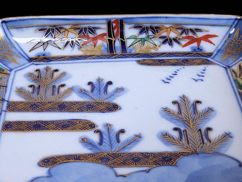 大聖寺伊万里　金襴手　亀甲紋に松竹梅　若松の図　長皿　E375AS-COw