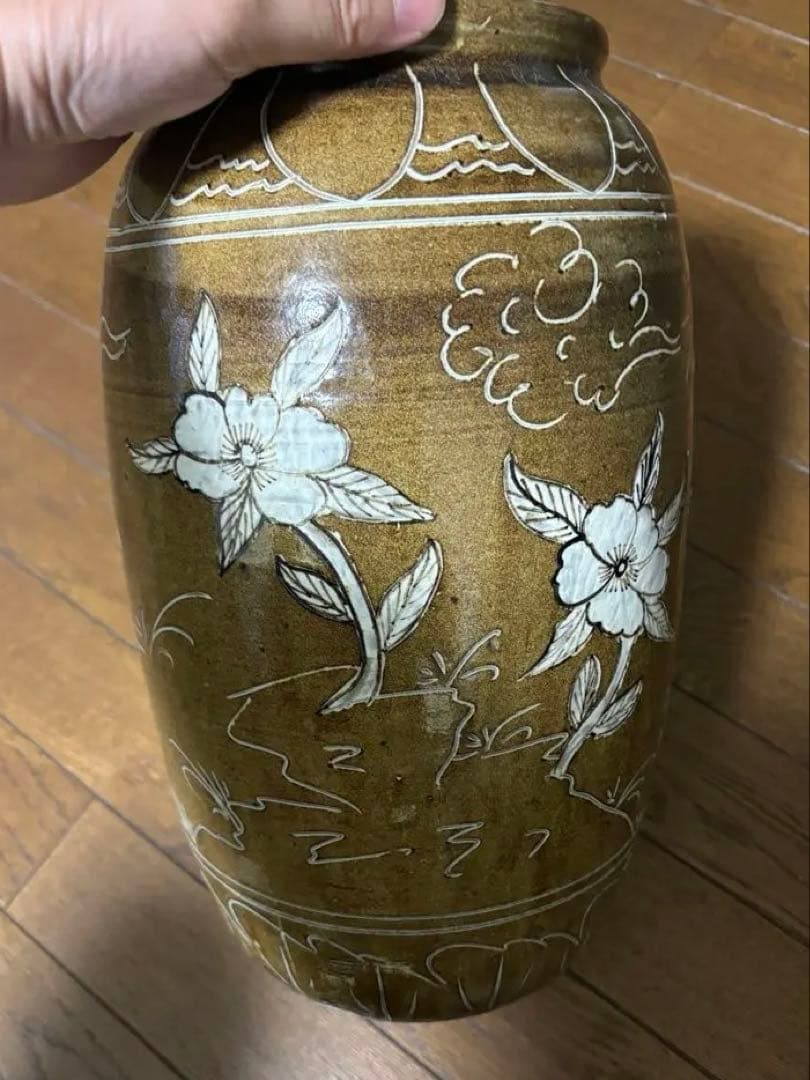 中国古美術品　遼金時代　黄釉　花鳥大罐　壺