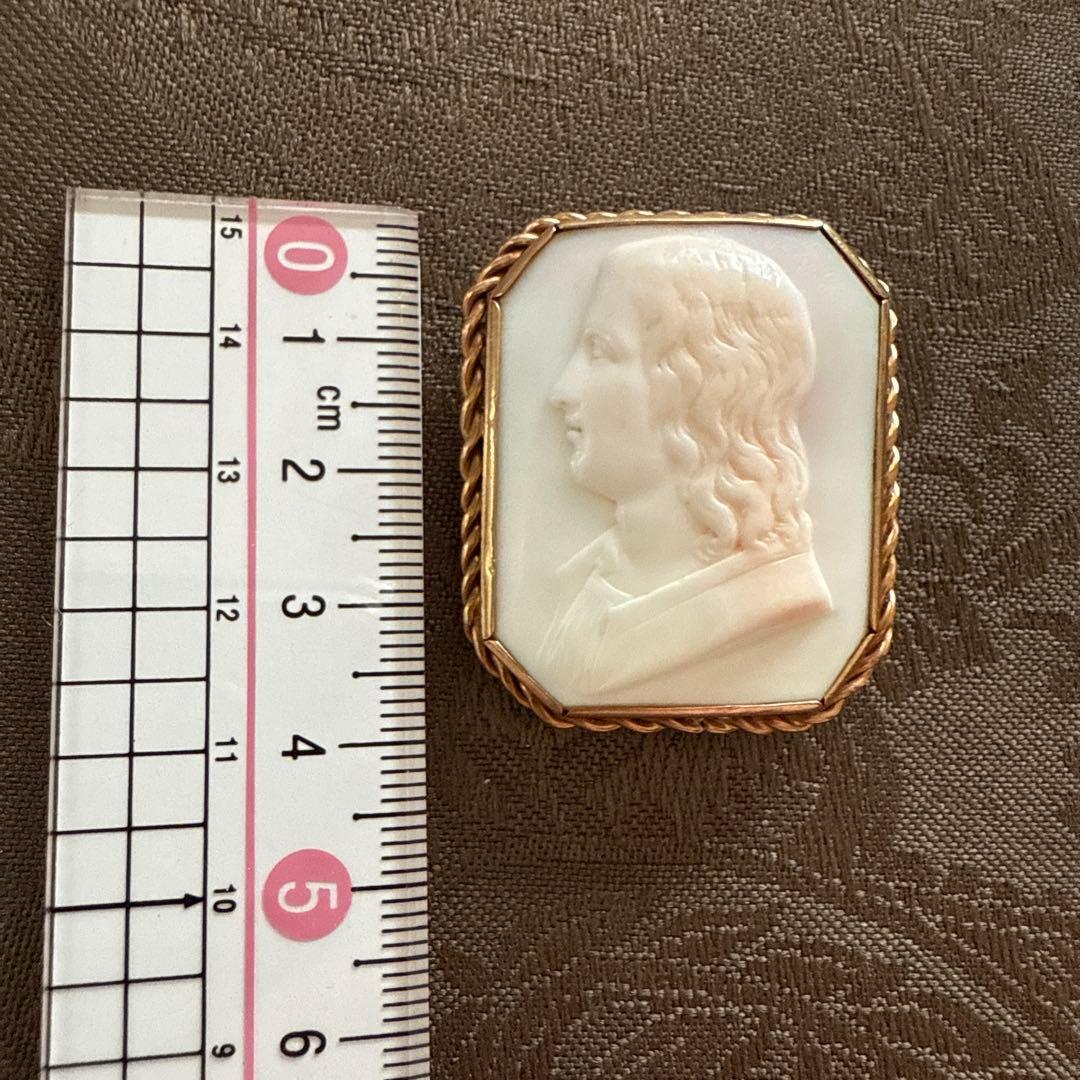 【アンティーク】9金刻印 シェルカメオブローチ英国製、逸品！ 最終価格、匿名発送