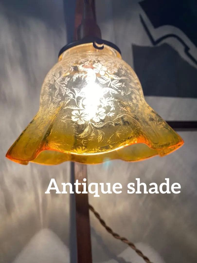 英国　アンティーク　エッチング　　ボタニカルな草花模様　ペンダント灯具