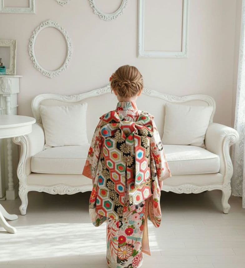 アンティーク白の着物と作り帯