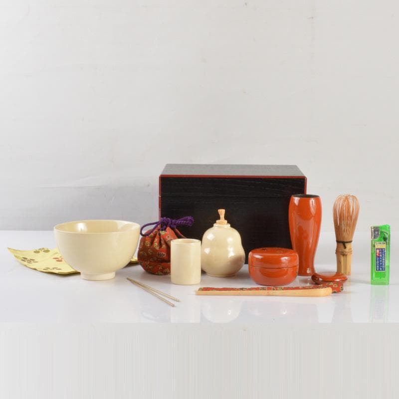 茶道具　面朱茶箱　茶碗　棗など　九点　一式　V　R6607