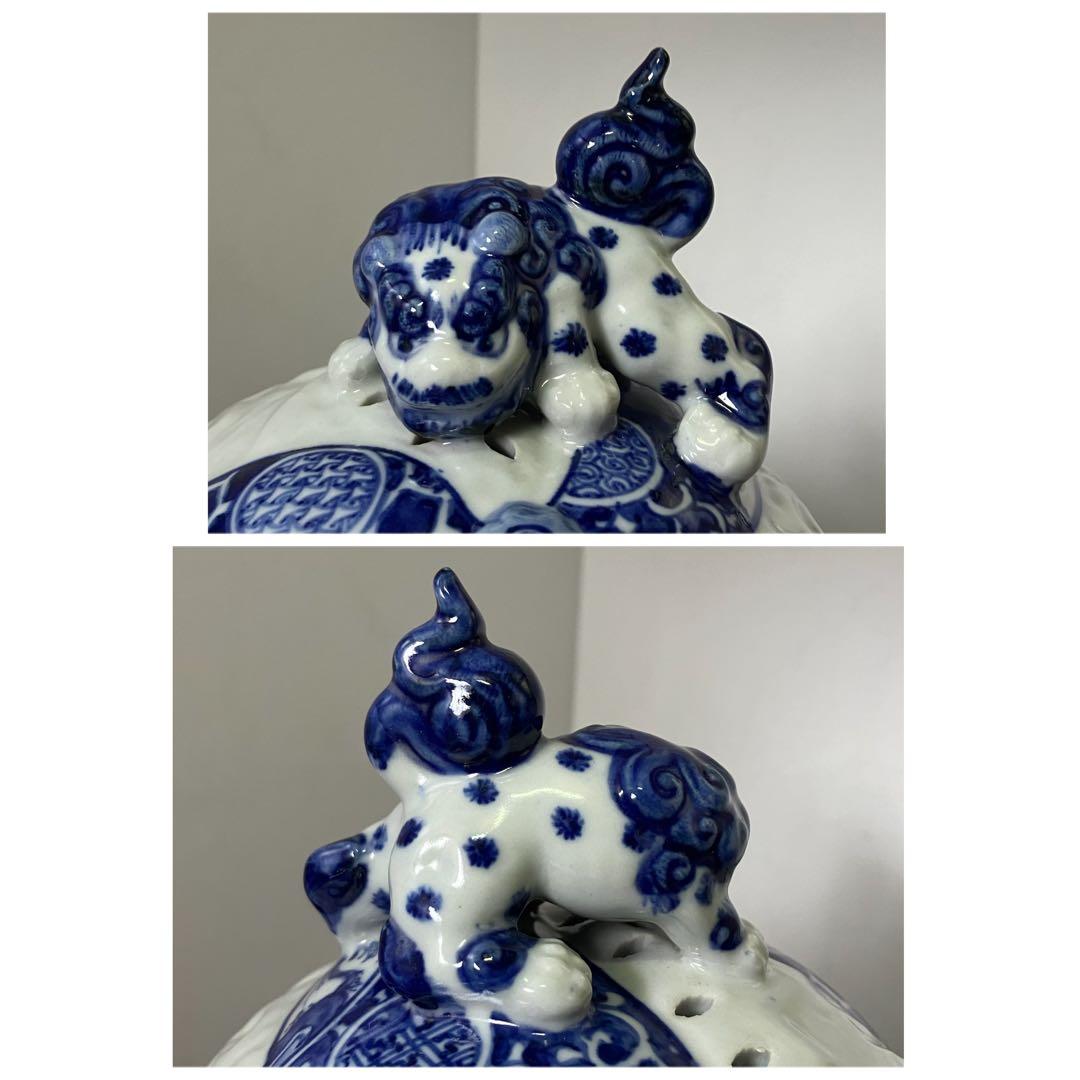 中国 五良大甫呉祥瑞造 染付 獅子 香炉 高さ20.5cm