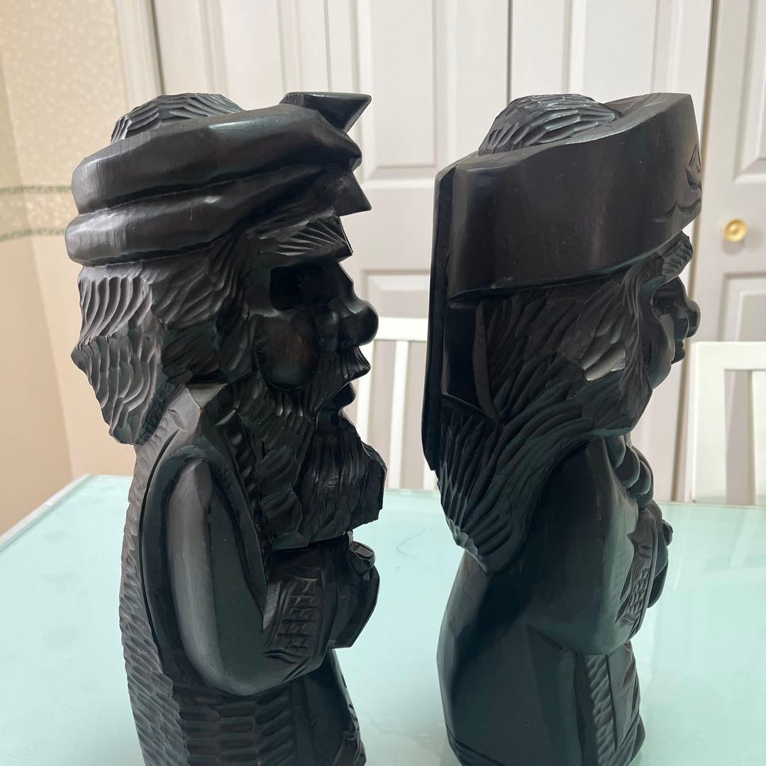 明工鳳雲作高級彫刻木彫刻夫婦2体セット