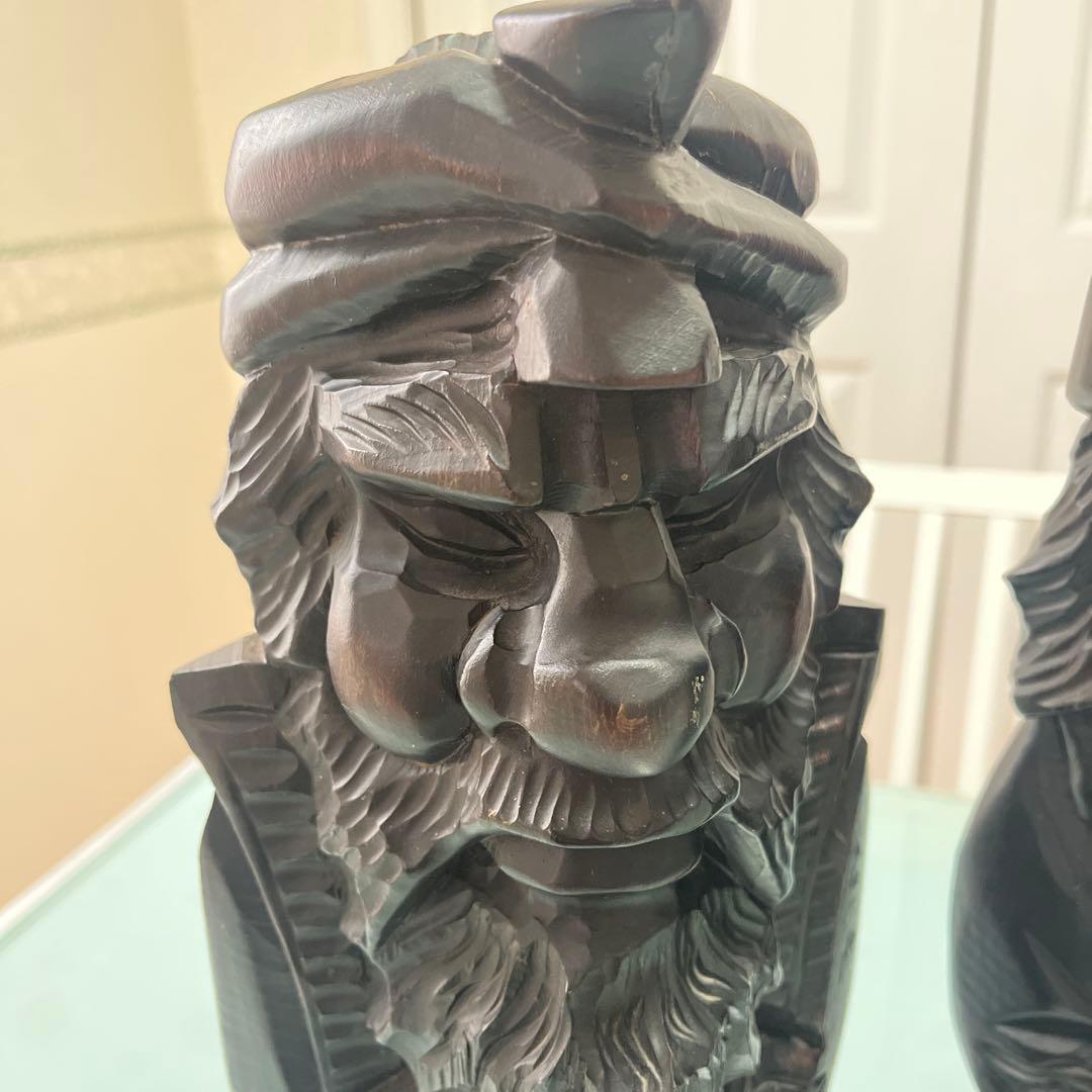 明工鳳雲作高級彫刻木彫刻夫婦2体セット