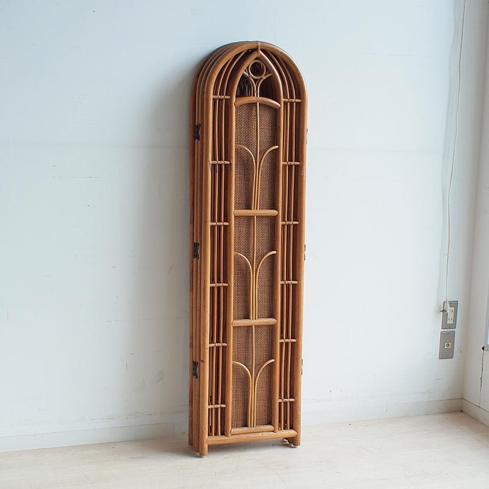 70's ビンテージ ラタンのパーティション 4枚組 レトロ ZR23772