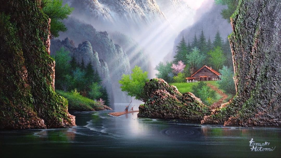 人見友紀　伝説の逃亡画家　油彩画　油絵　20号　ラリサ川